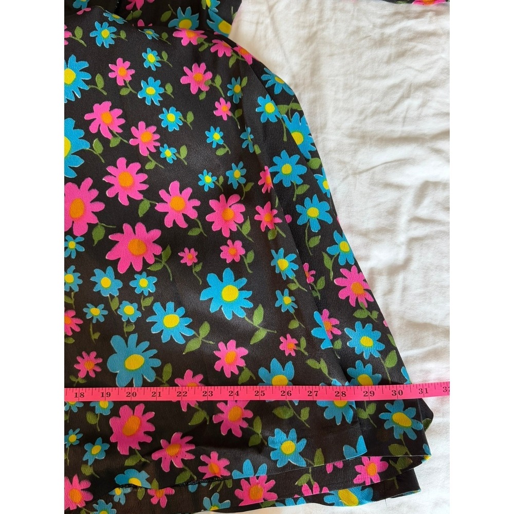 Vtg 60s McKells Dallas Black Daisy Psychedelic Wide Leg Jumpsuit Ruffle Collar S - Picture 8 of 8